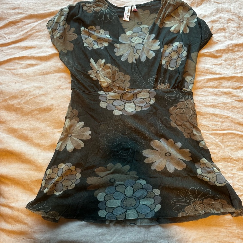 Sweet Pea Kids Dress with Floral Pattern in Black, Blue, Cream (A3)